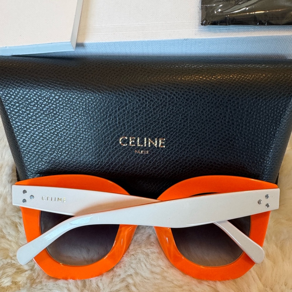 CELINE Marta Sunglasses CL 41093/S White Orange With case and box NWOT - Picture 2 of 7